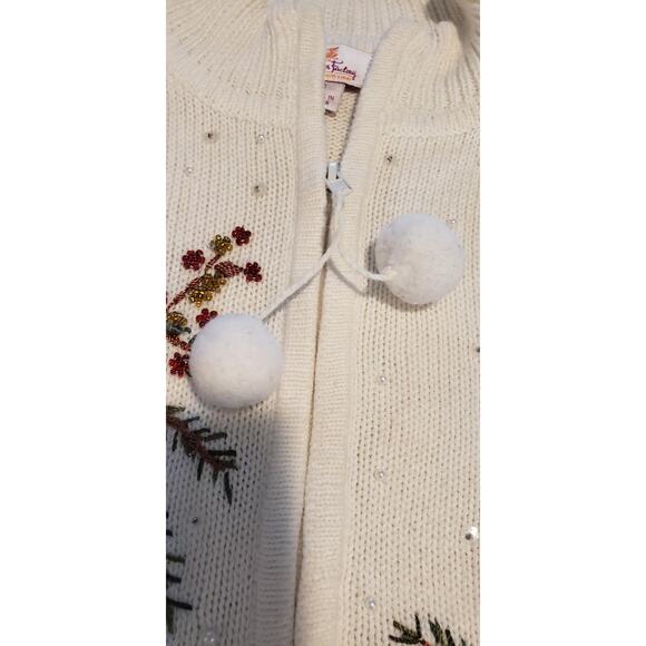 Quacker Factory Sweater Christmas White Zip Cardigan Sequin Cardinals sz 8 - Picture 9 of 15